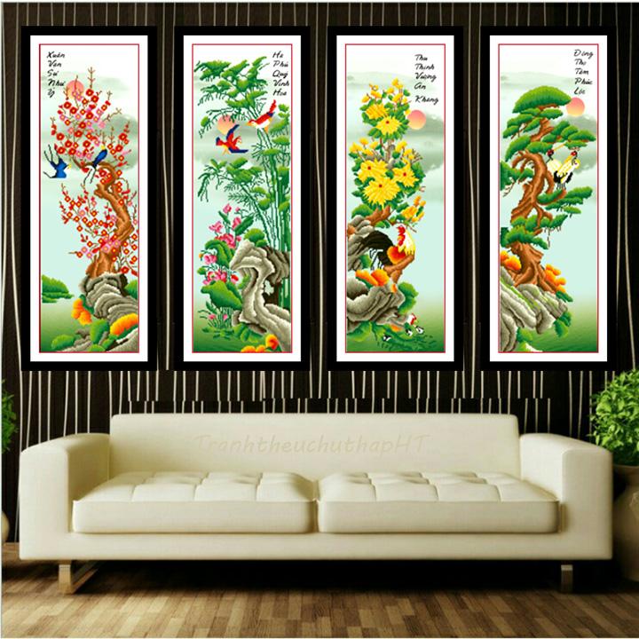 Tranh thêu chữ thập Tứ quý xuân hạ thu đông -Ngọc Thịnh