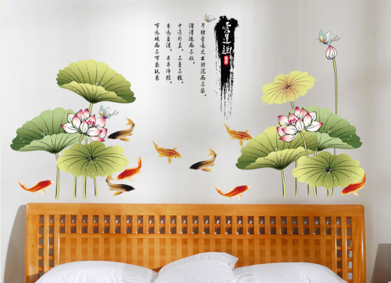 [HCM]DECAL DÁN TƯỜNG ĐẦM SEN VÀ HOA MẪU ĐƠN