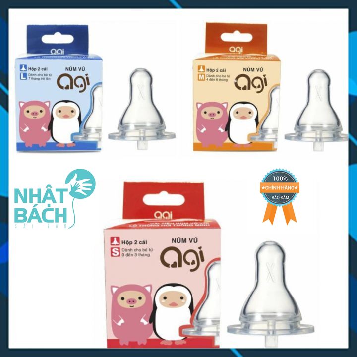 Núm vú bình sữa Agi cổ hẹp size S/M/L Hộp 2 cái