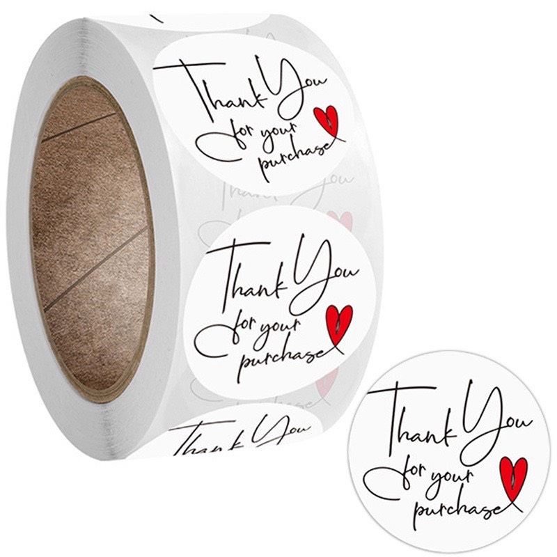 TEM_Tem dán chữ " Thank you" << ĐKINH 2.5CM, 500TEM/CUỘN-Nhiều mẫu>>