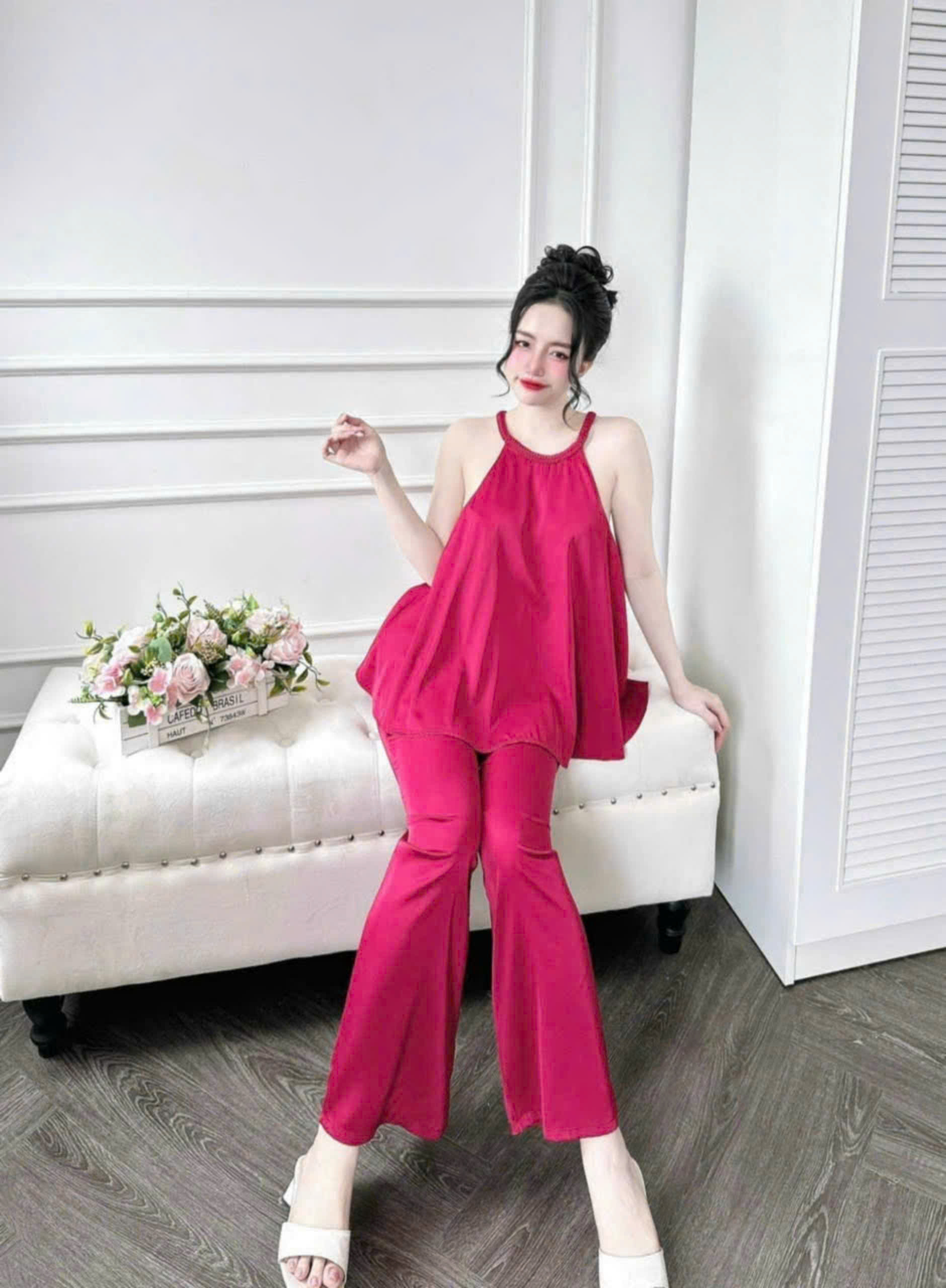 Set quần áo 2 dây nữ, đồ ngủ lụa 2 dây freesize 54kg - cn92
