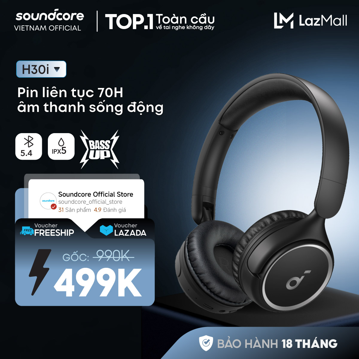 Tai nghe không dây chụp tai soundcore H30i | Hỗ trợ app | Pin khủng | Bluetooth 5.3