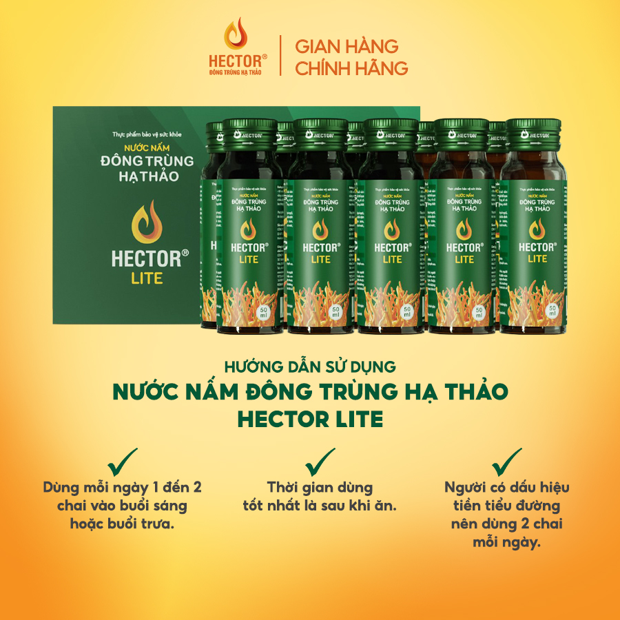 Nước Nấm Đông Trùng Hạ Thảo Hector Lite (Hộp 10 chai)