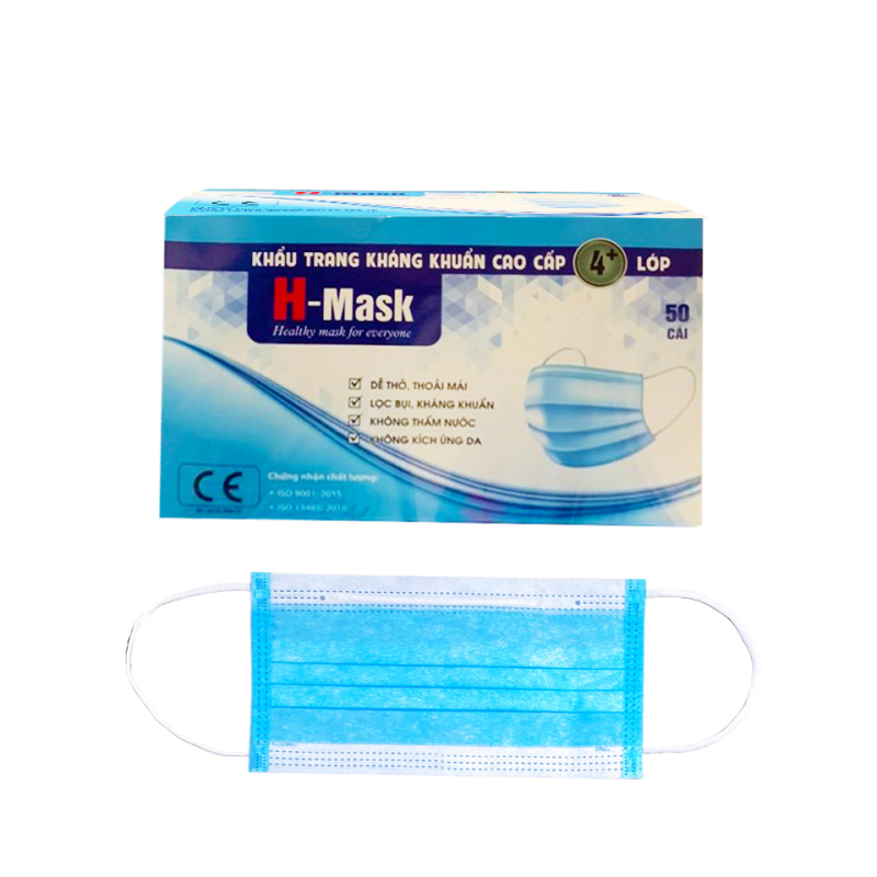 Khẩu trang y tế H-Mask 4 lớp hộp 50 cái ngăn ngừa virus, bảo vệ sức khỏe, thiết kế ôm khít khuôn mặt mà không ảnh hưởng khí thở khi sử dụng