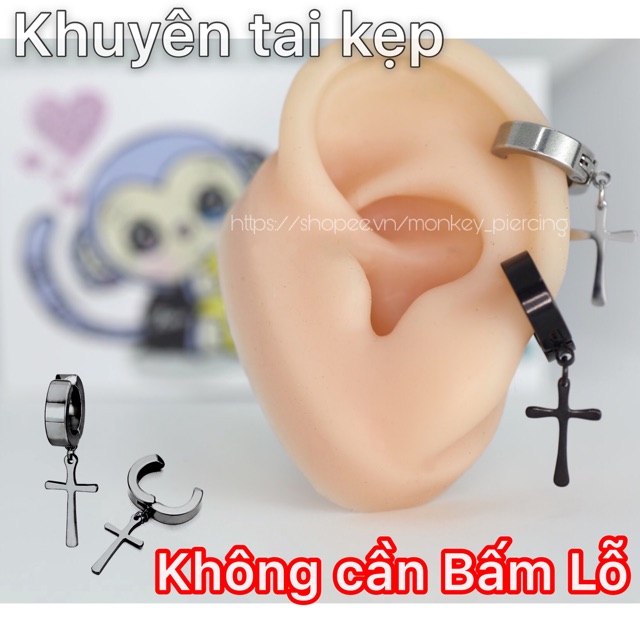 Khuyên kẹp tai móc hình thánh giá