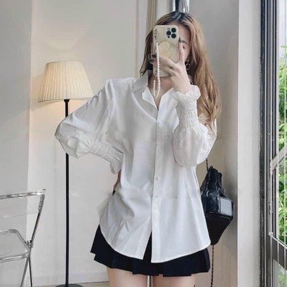 Áo Sơ Mi Trắng Tay Bồng Nữ Kiểu Dáng Basic Thời Trang Nữ