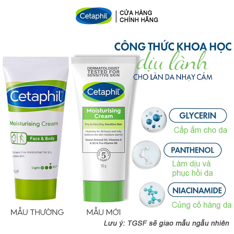 Kem dưỡng ẩm Cetaphil Moistunrizing Cream 50g - làm mềm dùng cho mặt và toàn thân
