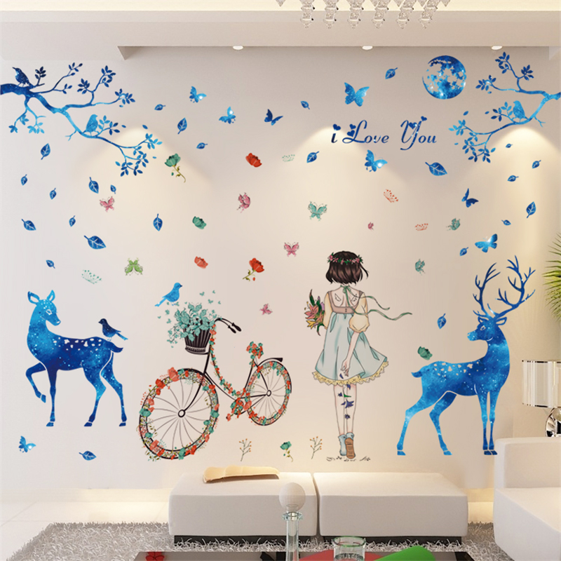 [HCM]DECAL DÁN TƯỜNG CHÙM ĐÈN SAO VÀNG VÀ HƯƠU XANH