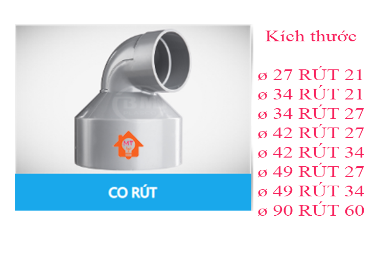 Co 90 rút pvc, co 90 rút ống pvc bình minh nhiều kích thước