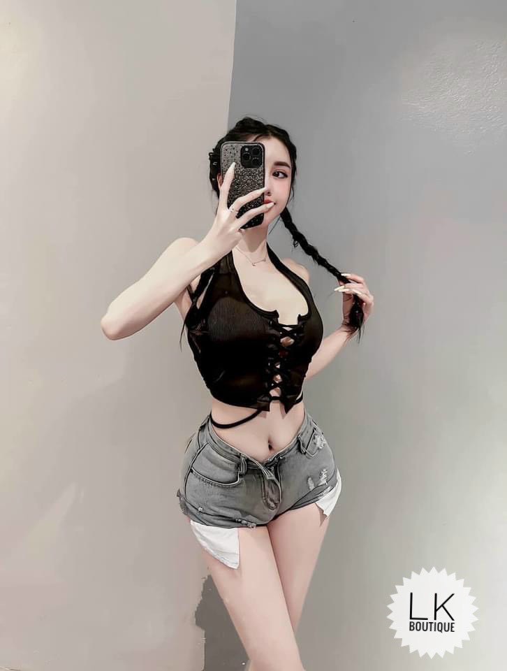 Áo kiểu yếm đeo cổ đan dây ngực croptop