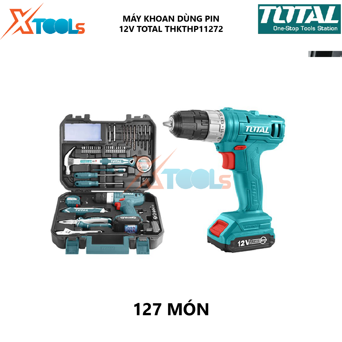 Drilling machine ốc portable screw total THKTHP11272 machine squeeze components multipurpose use battery lithium-ion 12V/1.5ah enclosed kits 127 details genuine, durable [xsafe] [XTools]
