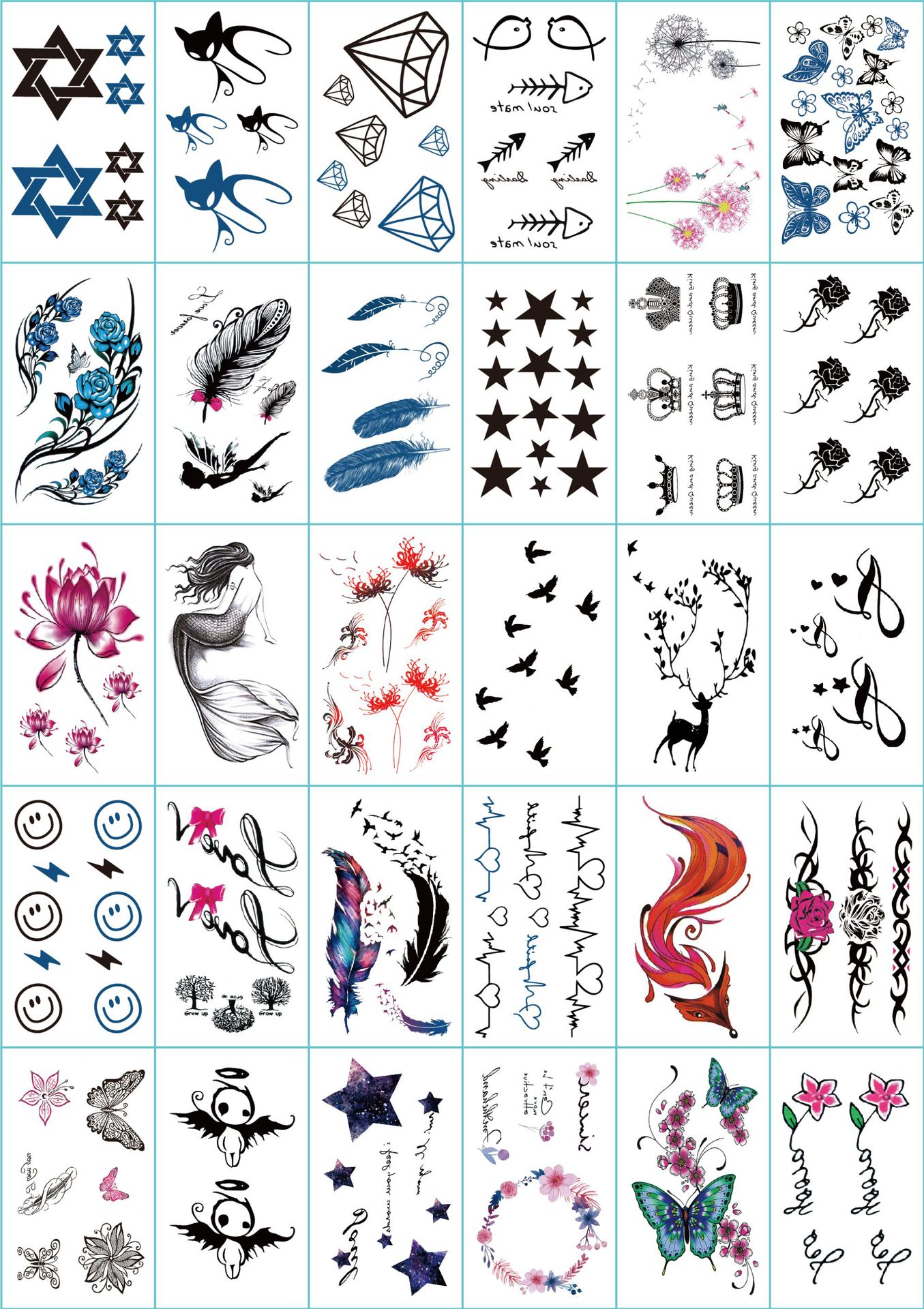 Set 30 Miếng Dán Hình Xăm Nước Dán Tatoo Xăm Tạm Thời