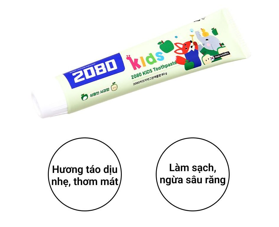 Kem đánh răng cho bé trên 1 tuổi Cao Cấp 80g Hương Táo - Hương Dâu - date 2024 - Được sản xuất tại Hàn Quốc
