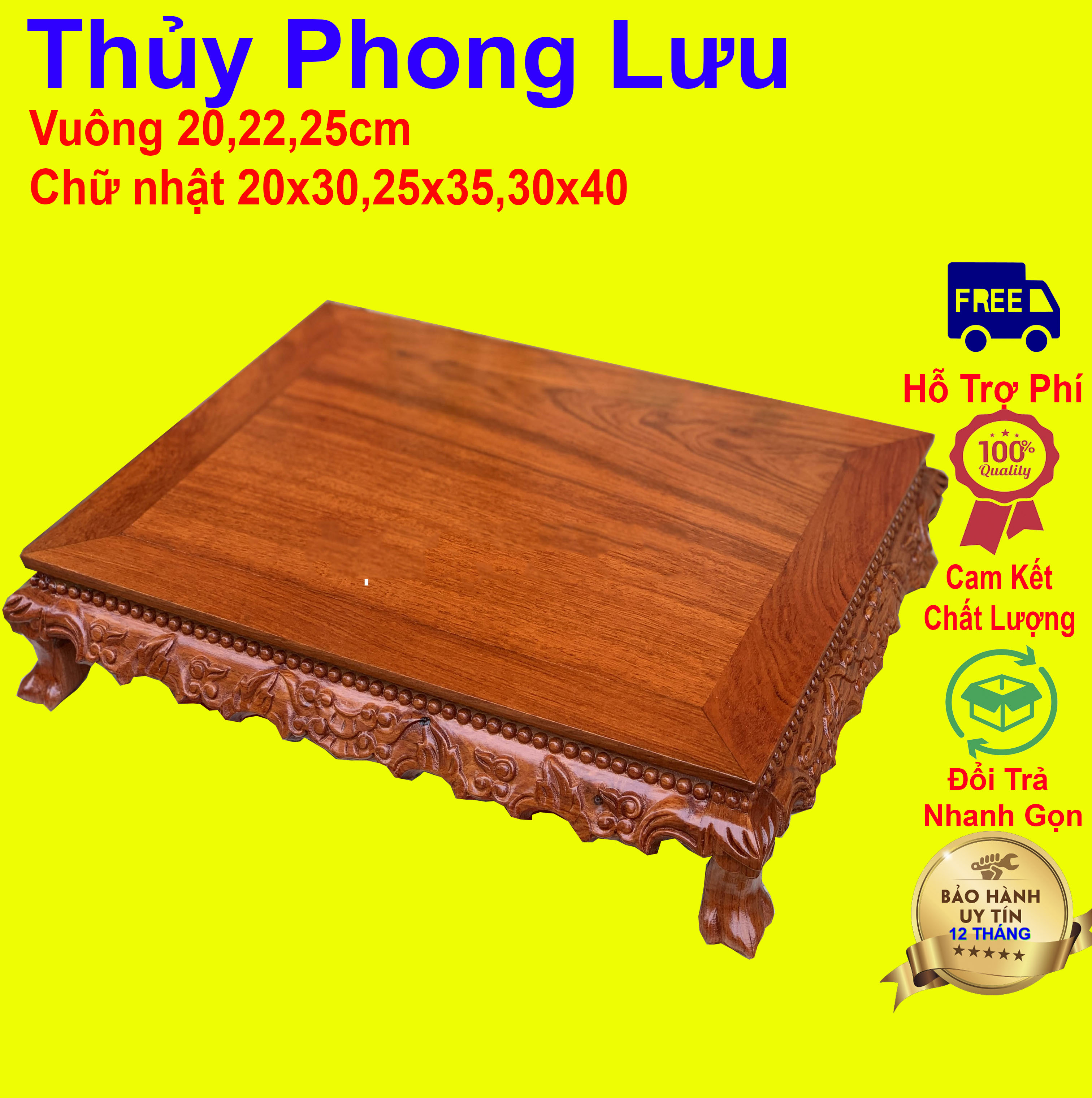 Đôn kỷ chân quỳ gỗ hương trạm rồng,đế kê tượng gỗ cao 9cm