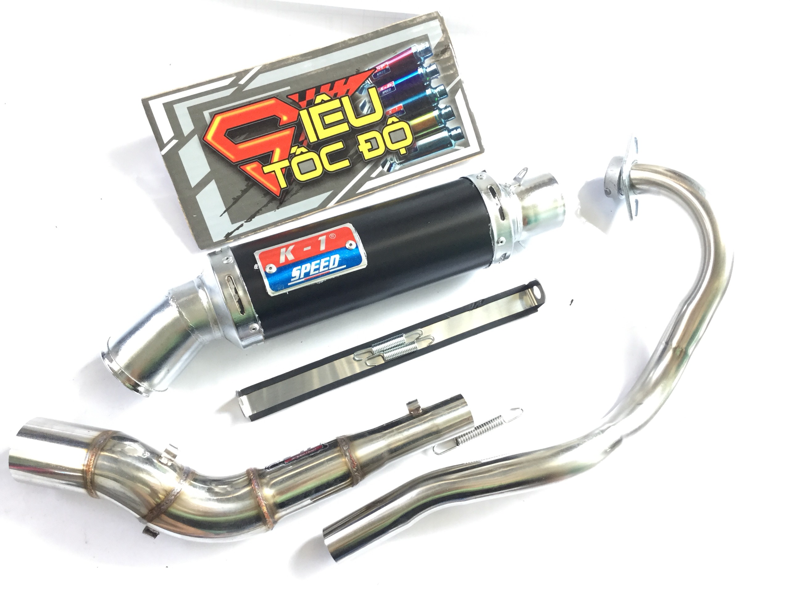 Pô k1 đen full pass treo lò xo bao gồm cả cổ pô độ cong 2 khúc cho xe exciter 150.........