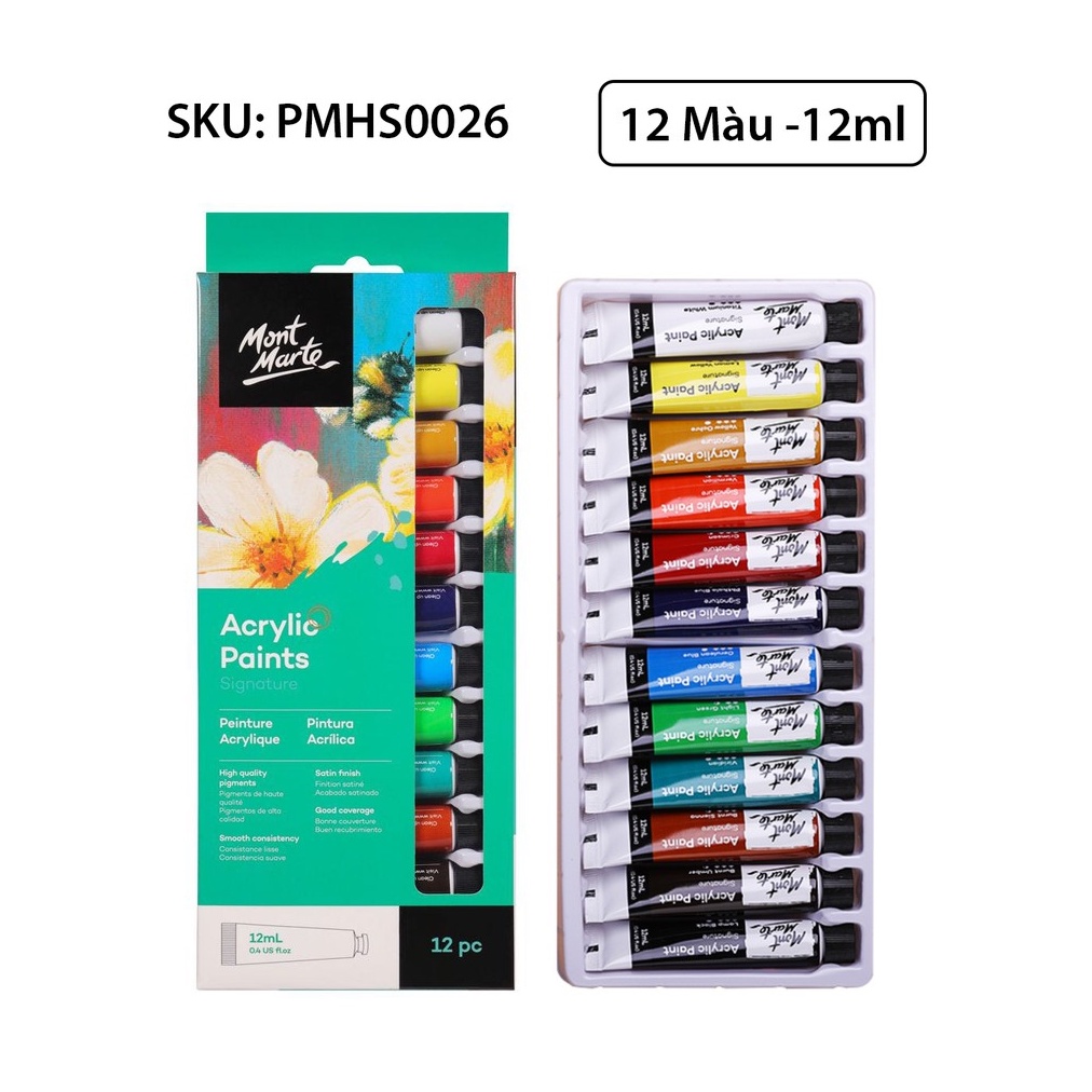 [ TÂM TÂM ]-Bộ Màu Acrylic Mont Marte 12/18/24 Màu x 12ml, Mont Marte Acrylic Paints