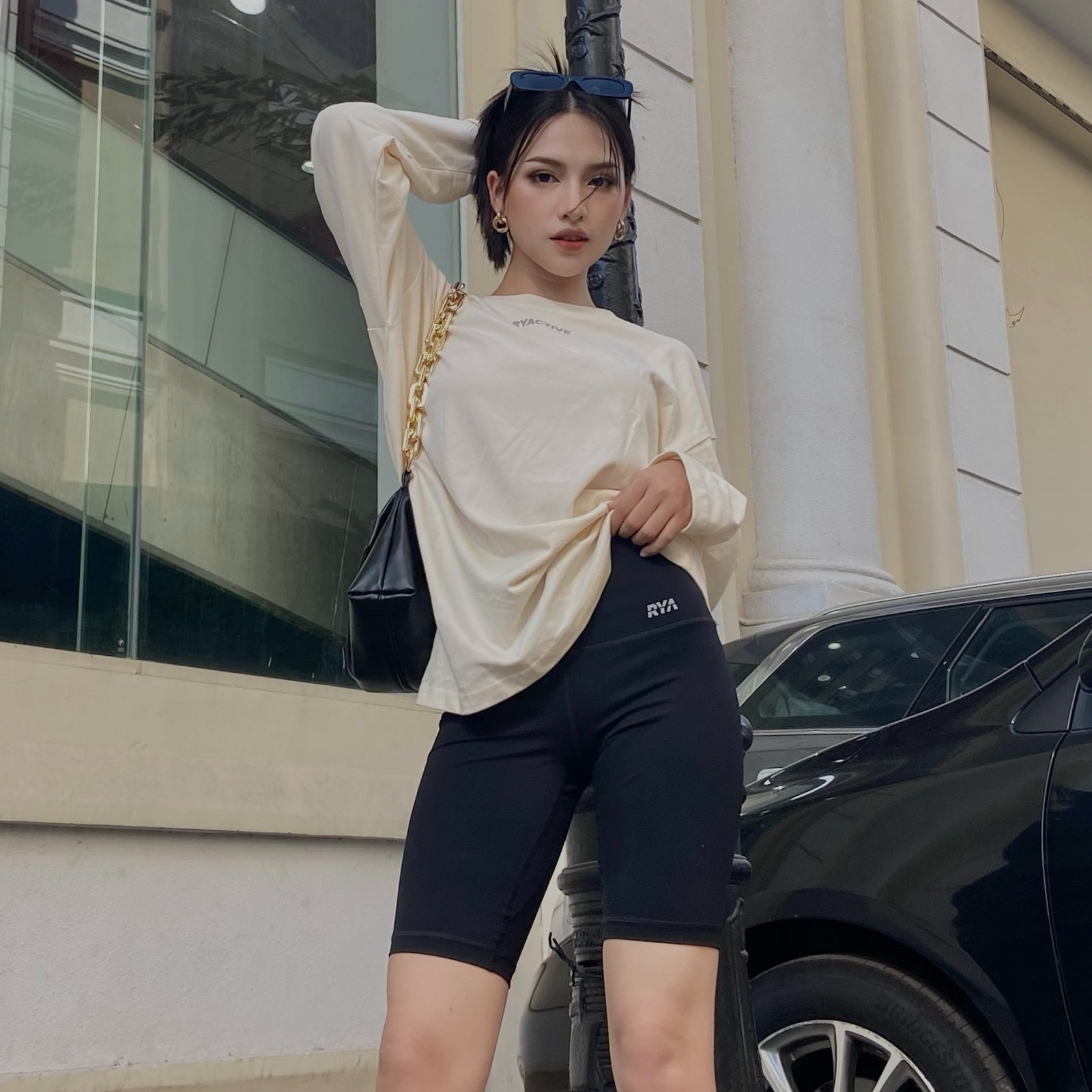 Quần gym nữ đùi/ biker nữ RYACTIVE - LONG BIKER Black