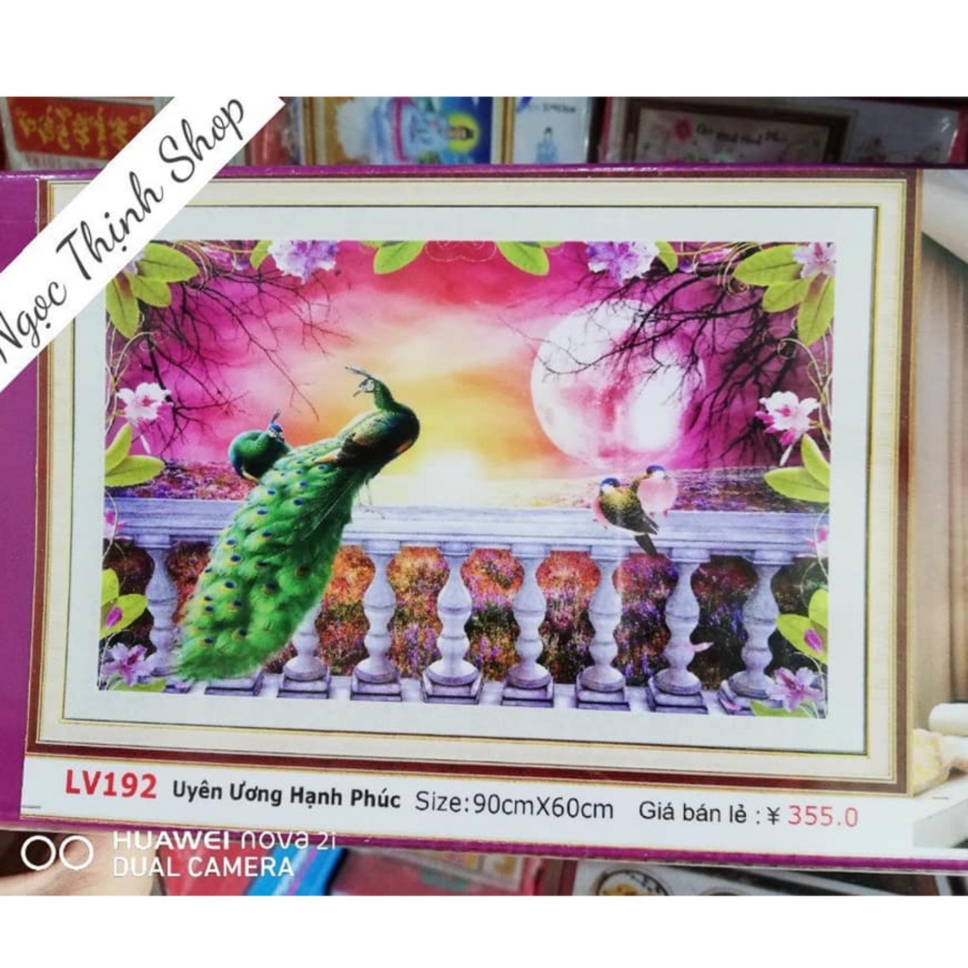 Tranh đính đá con công Phú quý bình an lv192 - KÍCH THƯỚC 90x60CM