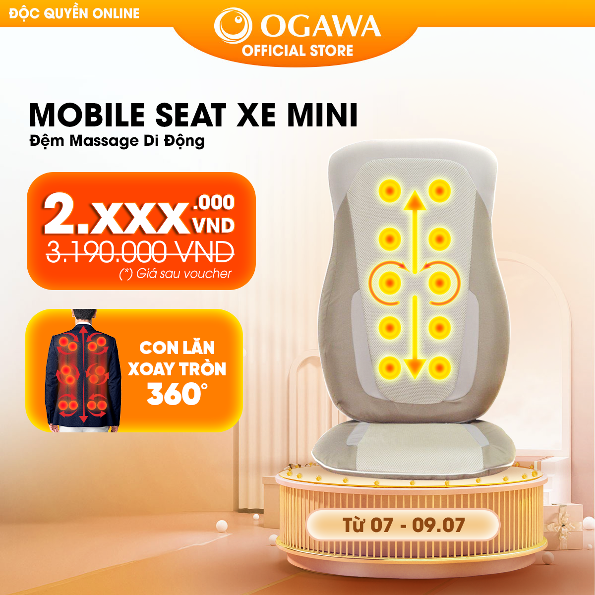 Đệm massage OGAWA Mobile Seat Mini Đệm Massage Điện Tử Cho Lưng