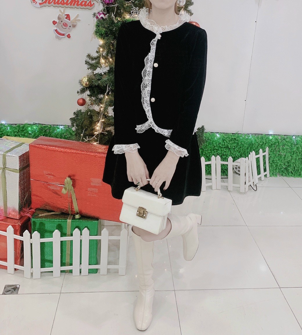 Sét váy nhung ren sang chảnh-10C5T
