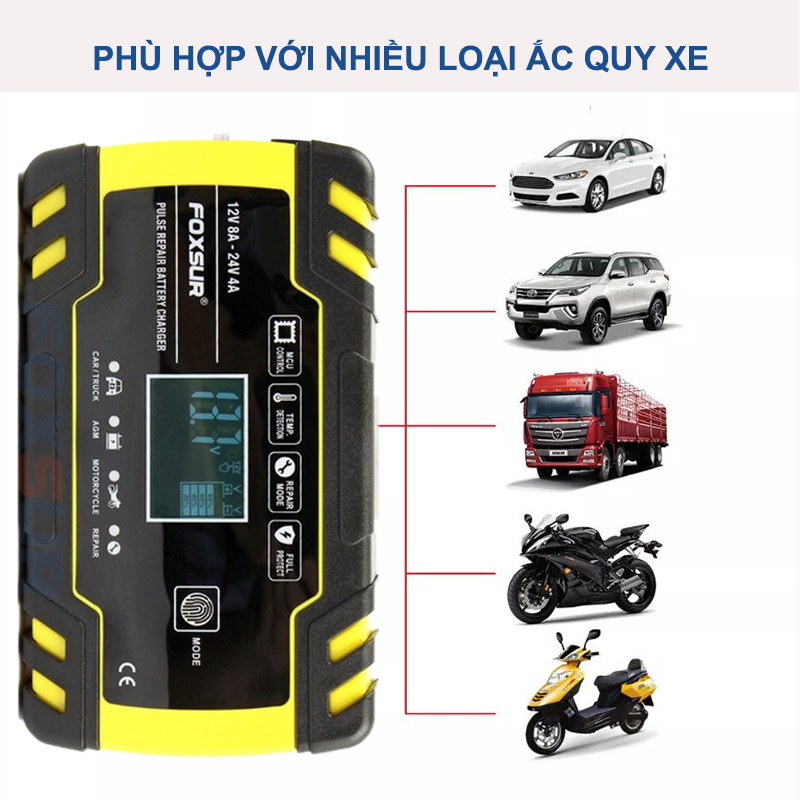 Sạc bình ắc quy 12V 24V 6Ah - 150Ah FOXSUR