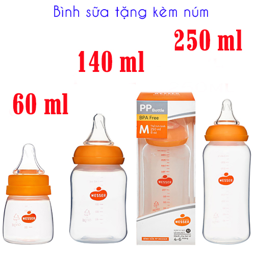Bình sữa cổ hẹp PP Wesser mẫu mới nhất 60ml/140ml/250ml