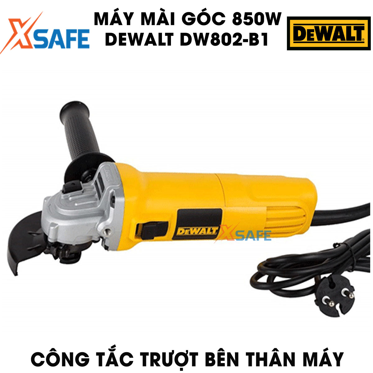 Angle grinder 100mm DeWalt dw802-b1 850W. Angle grinder DeWalt idle speed 11.00/minute, slide switch side camera body and handle for manipulation is fairy, plastic shell high-end-product genuine xsafe