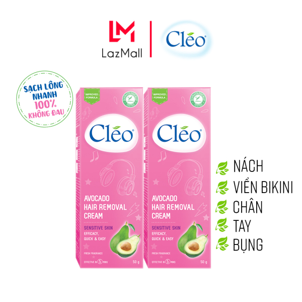 Combo 2 Hộp Kem Tẩy Lông Chiết Xuất Bơ Cho Da Nhạy Cảm Cleo Avocado Hair Removal Cream Sensitive Skin 50gx2, an toàn, không đau và đạt hiệu quả nhanh chóng