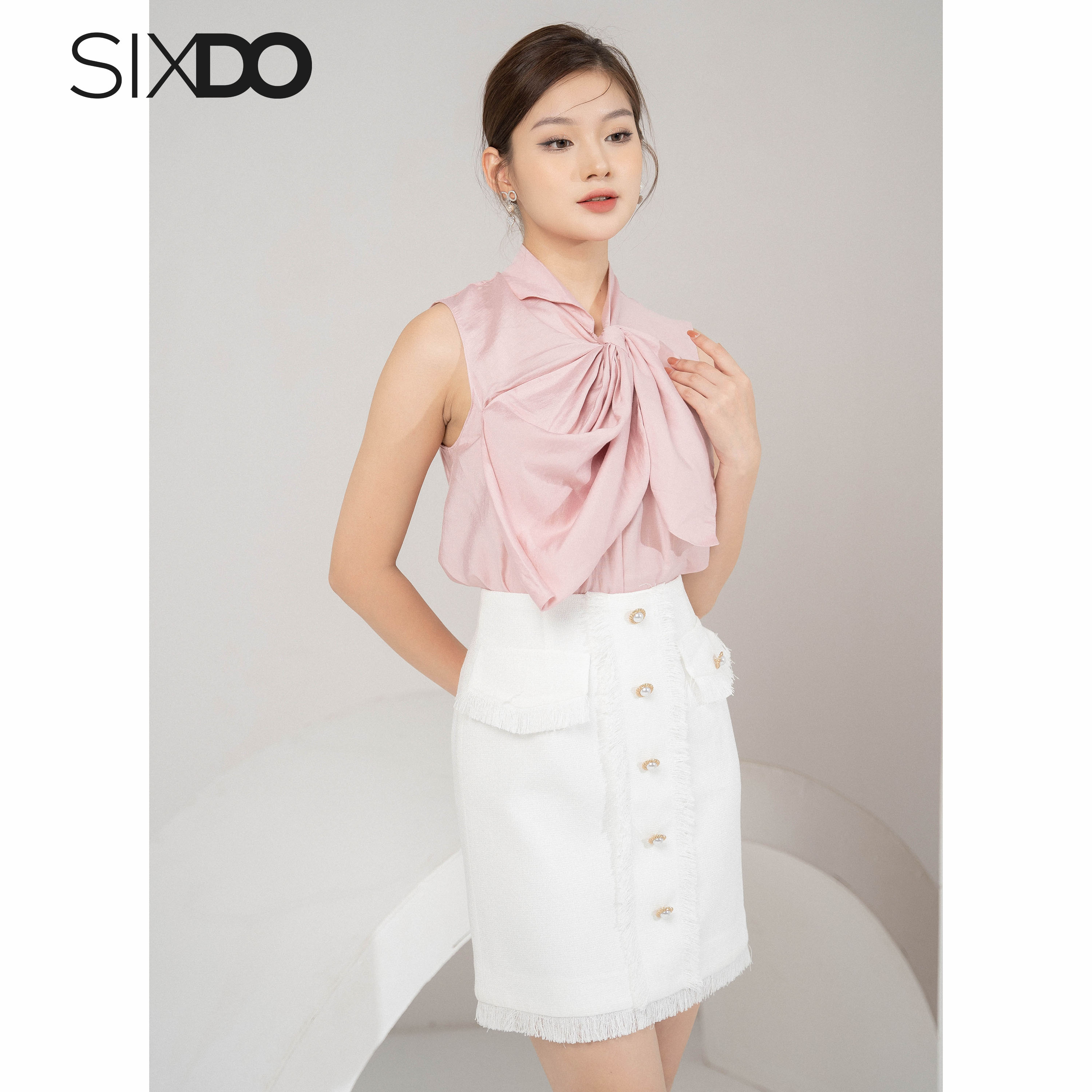 Chân váy tweed trắng SIXDO (White Mini Tweed Skirt)