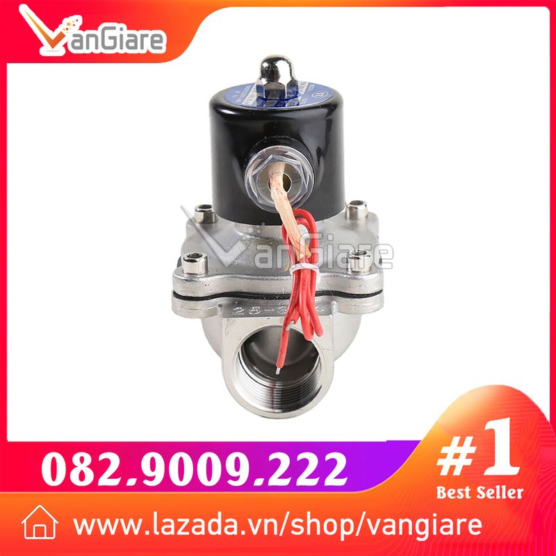 (Coil đồng 100%) Van điện từ INOX phi 21 27 34, thường đóng 12v 24v 110v 220v