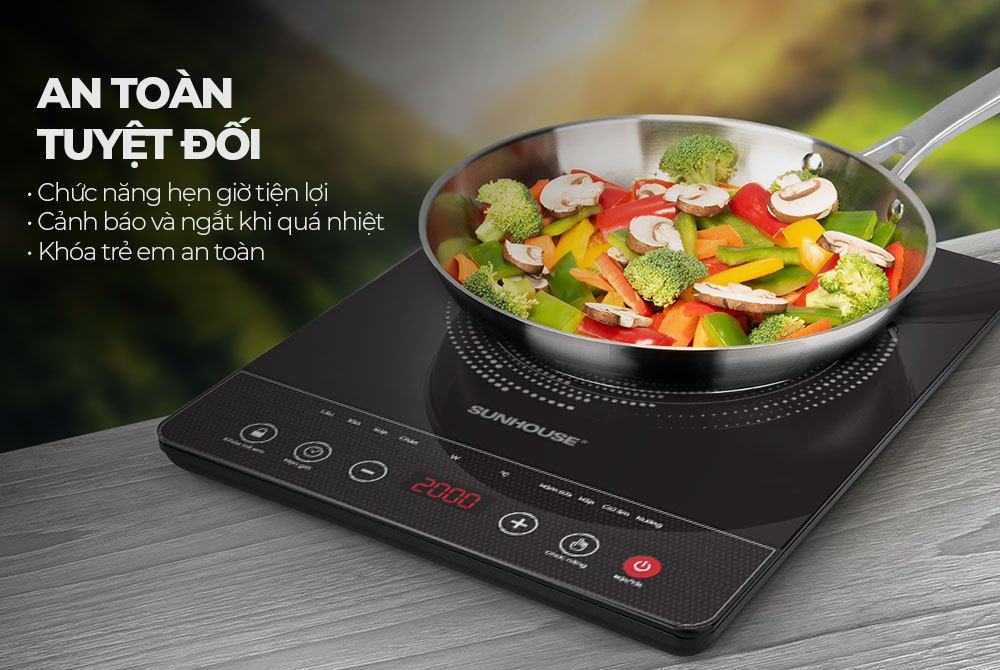 Bếp điện từ Sunhouse SHD6161 + tặng dao làm bếp màu đen
