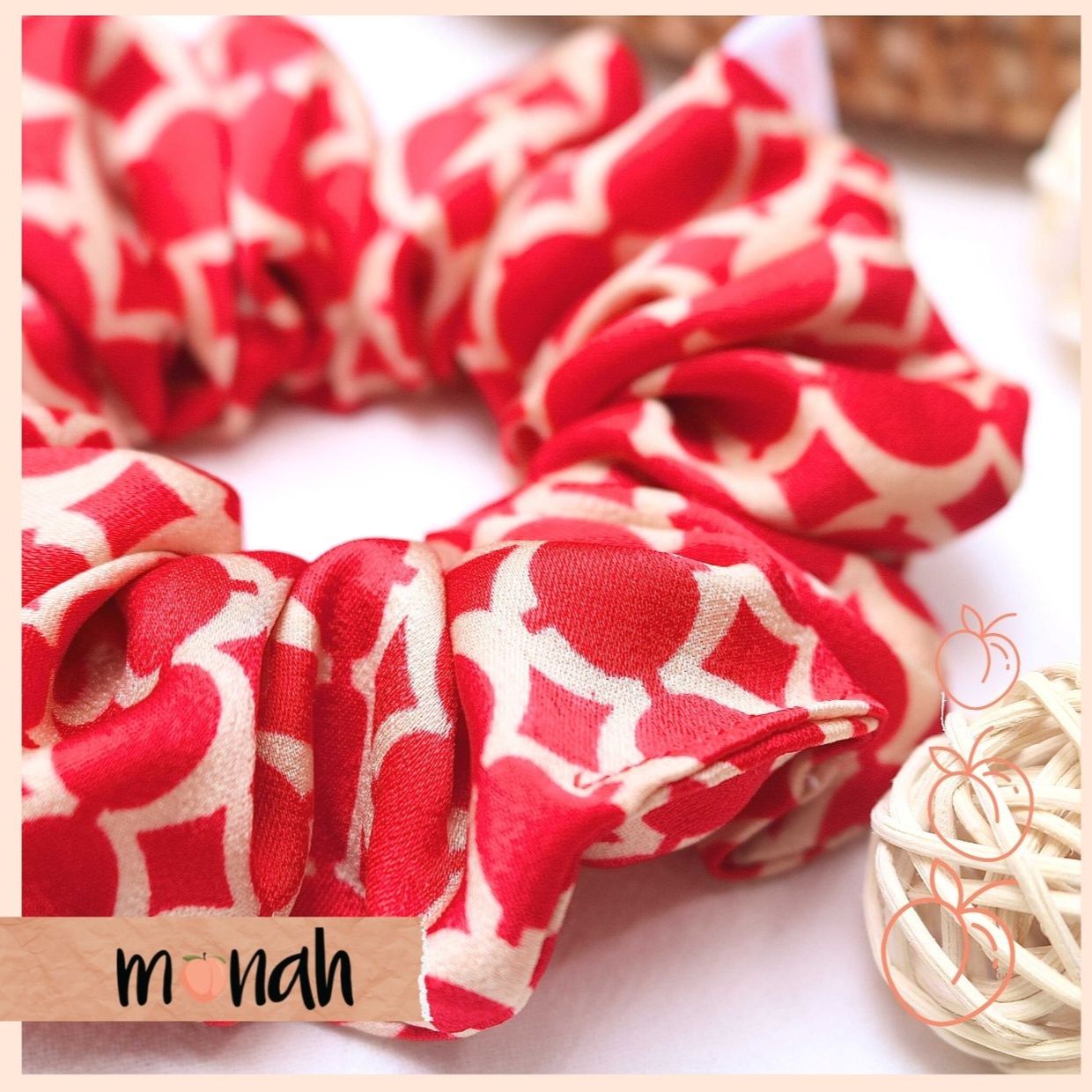 [HCM]Dây buộc tóc cột tóc scrunchie lụa Hàn đỏ họa tiết sang trọng