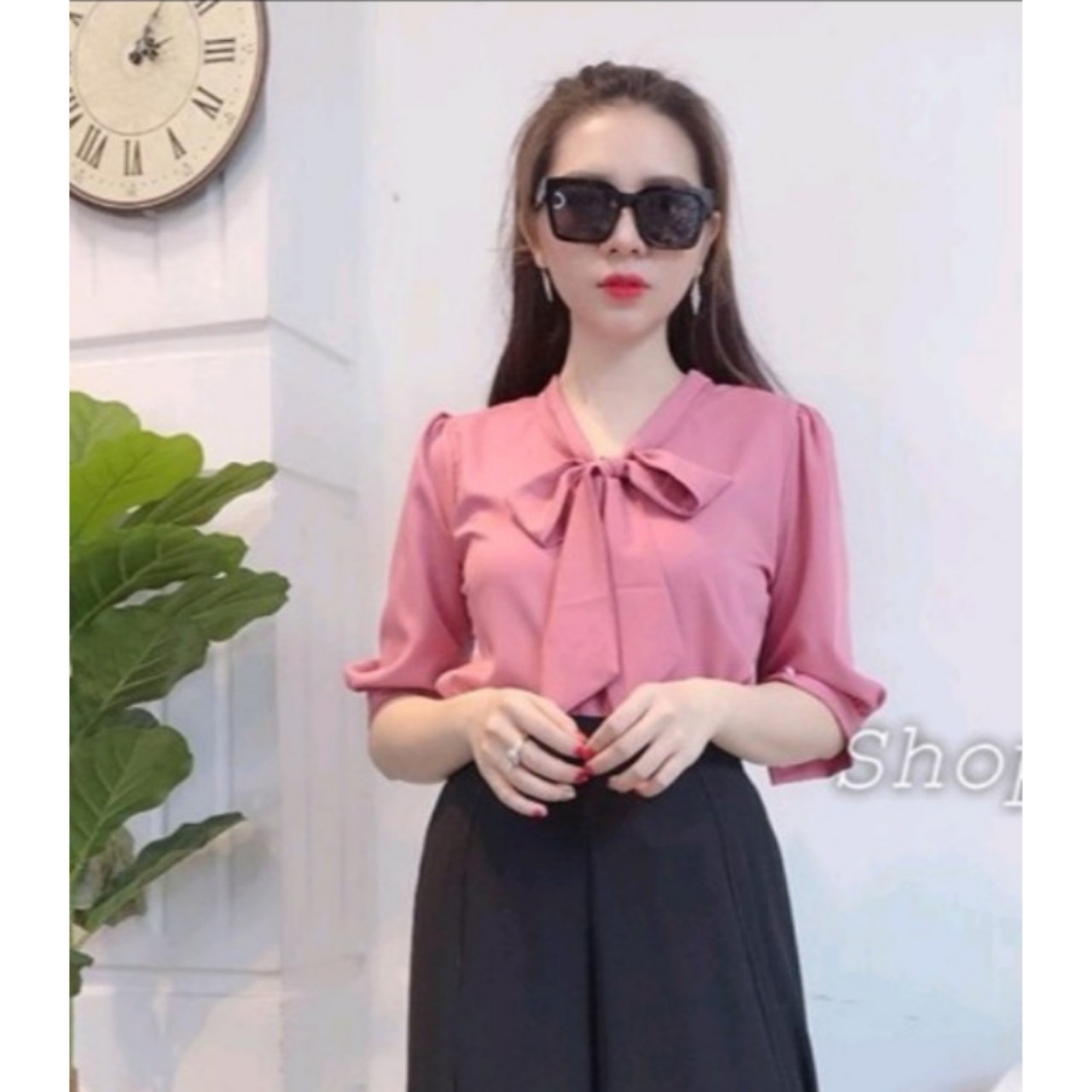 Aó sơ mi nữ, aó lụa hàn thắt lơ thời trang, chất vải suông mềm mịn fa39