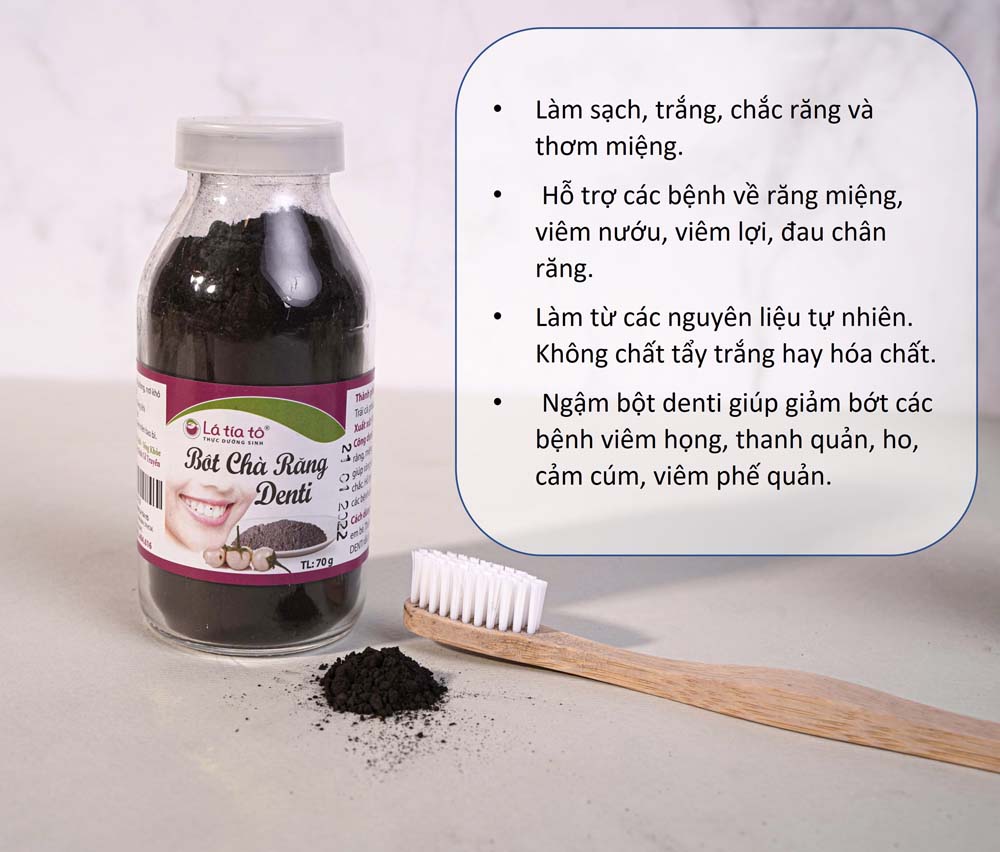 BỘT CHÀ RĂNG DENTI 70gr - LÁ TÍA TÔ