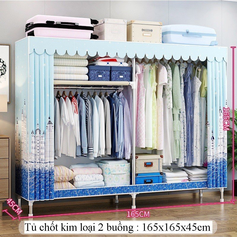 Tủ Đựng Quần Áo Cỡ Lớn 1m7 - 2m1 Khung Thép Titan solno Siêu Bền