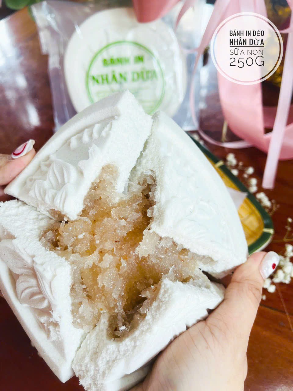 Bánh in dẻo nhân dừa sữa non - 1 cái 250g - Bánh trung thu - đồ ăn vặt