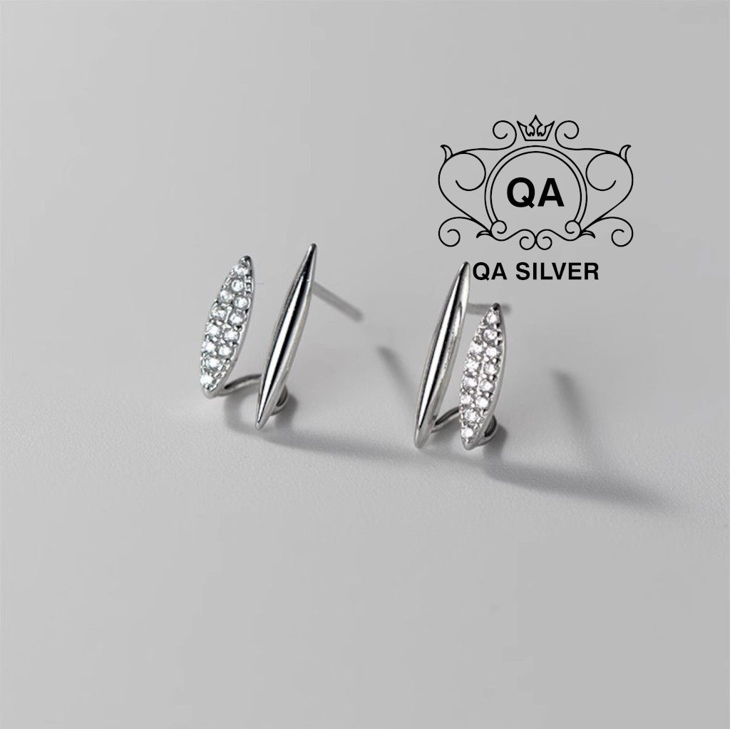 Khuyên tai bạc 925 song song layer khảm đá hai tầng bông nam nữ hình học S925 LAYER QA SILVER Earrings EA231209