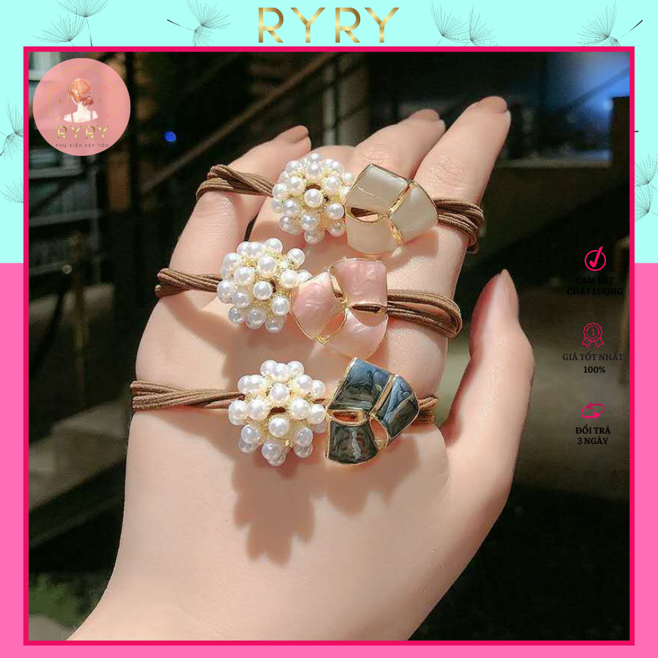 Dây Cột Tóc Đính Hạt Ngọc Xinh Xắn Cho Nữ