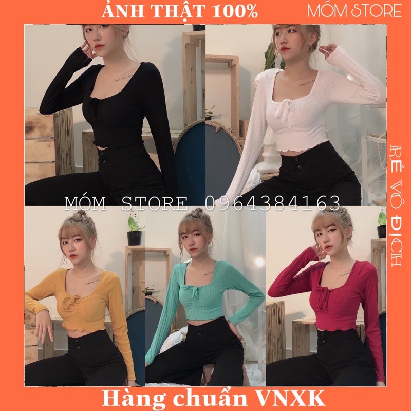 Áo croptop rút dây cột nơ thun gân xịn mịn 😍 [ảnh thật 100%