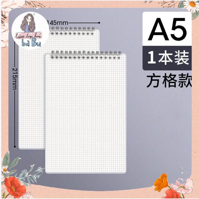 Sổ Lò Xo Mở Dọc Size A5, B5, A4 Ruột Line, Grid 80 Tờ Tặng Kèm Stickers