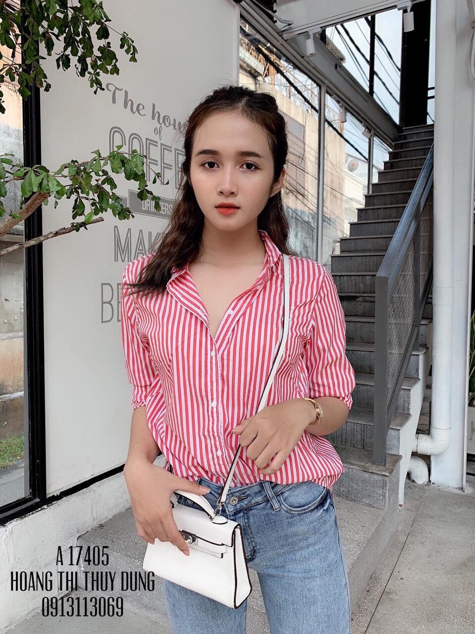 Áo sơmi sọc lệch tà cá tính tts0251