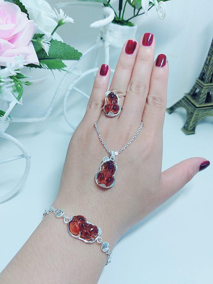 Bộ trang sức bạc ta tỳ hưu nghê đá phong thủy