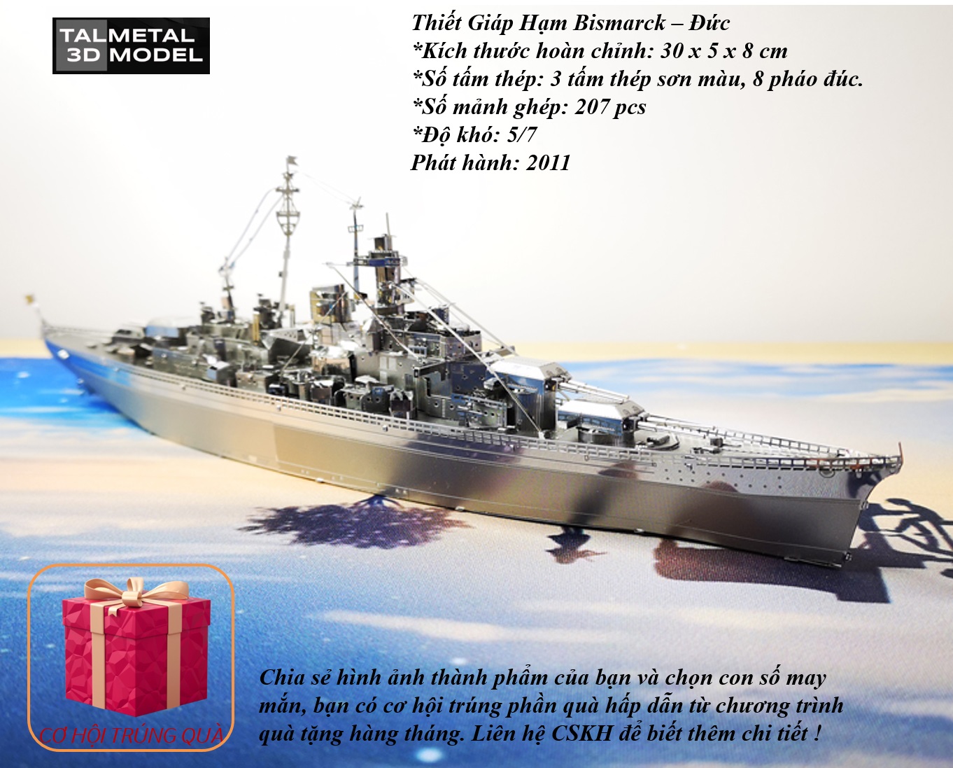 Mô Hình Lắp Ráp 3d Tàu Chiến Bismarck – Đức (Kim loại tự ráp)