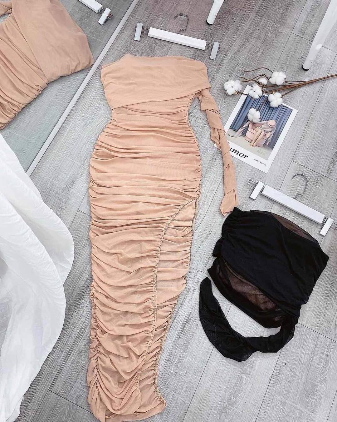 đầm maxi tay dài phối voan