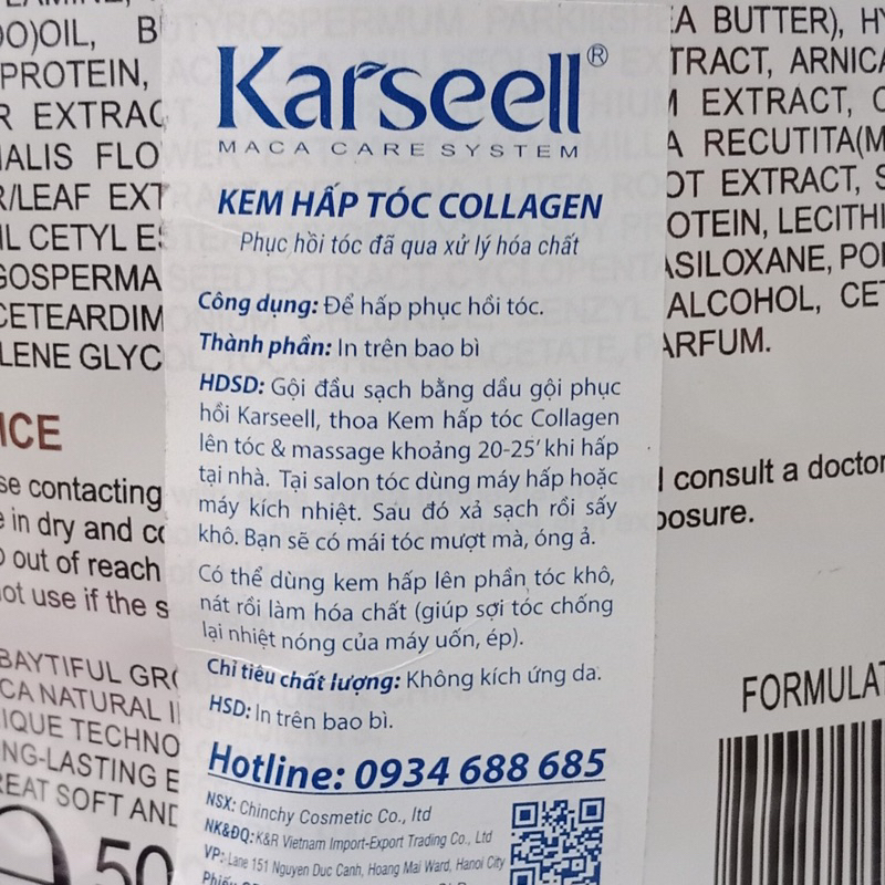 Kem ủ tóc Karseell Collagen Maca siêu mượt phục hồi tóc 500ml