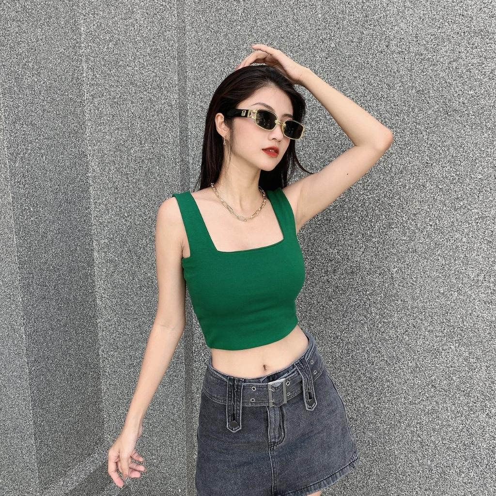 Áo 2 dây bản to nữ cổ vuông CROPGIRL Áo croptop hai dây ôm body may 2 lớp vải cotton dày dặn co giản tốt 2D5