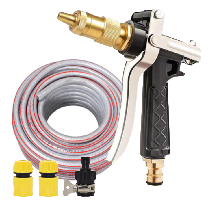 Vòi nước vòi phun nước rửa xe tưới cây tăng áp thông minh + bộ dây bơm nước 20m cao cấp TLG 236576-1 đầu đồng, cút, nối đen(xám)