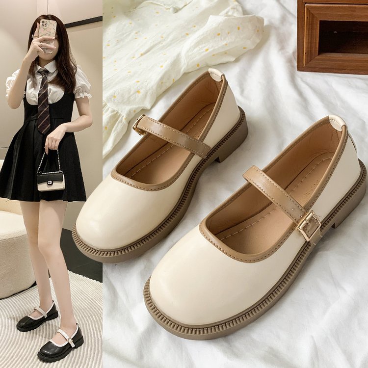 Giày búp bê nữ đế độn 3p khóa dán vintage
