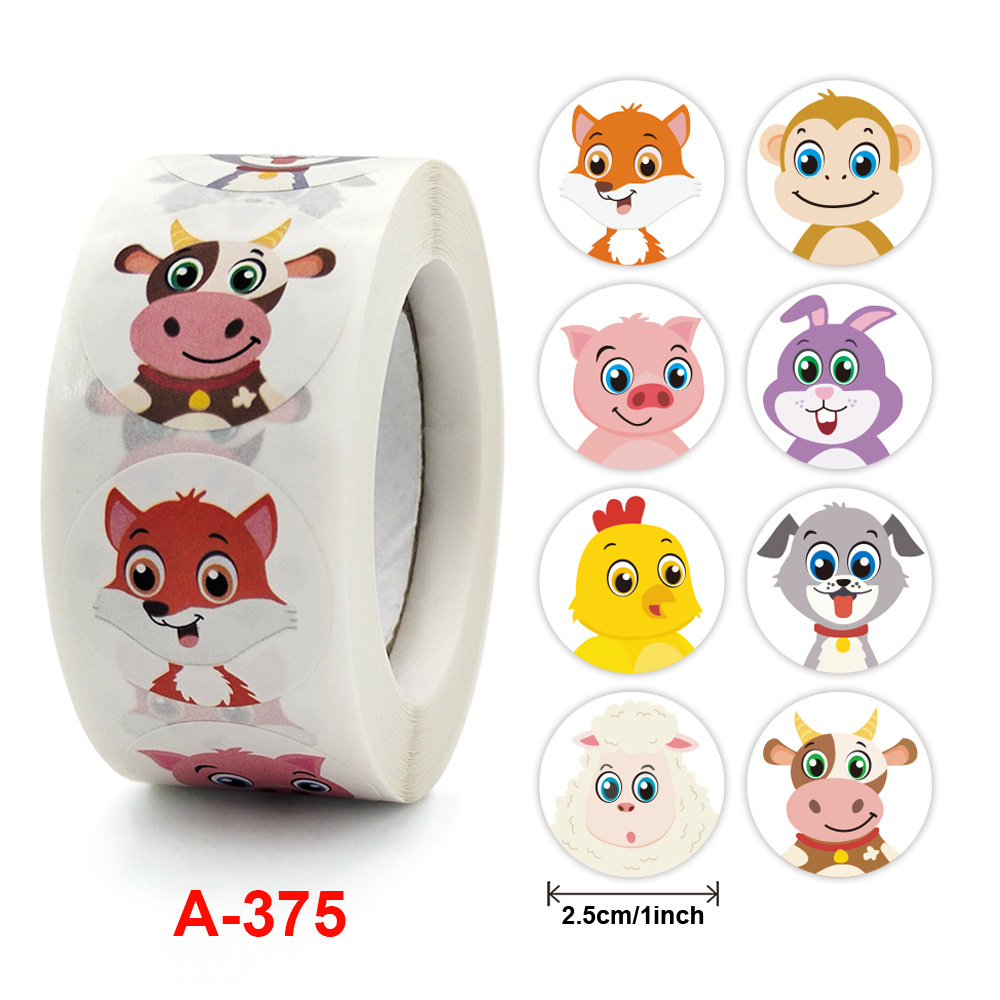 Cuộn 500 tem Sticker Hình thú dễ thương cho bé  - 2.5cm