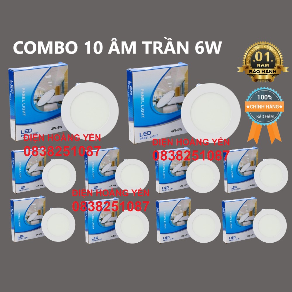 Bộ 10 đèn LED âm trần 6w gắn trần thạch cao